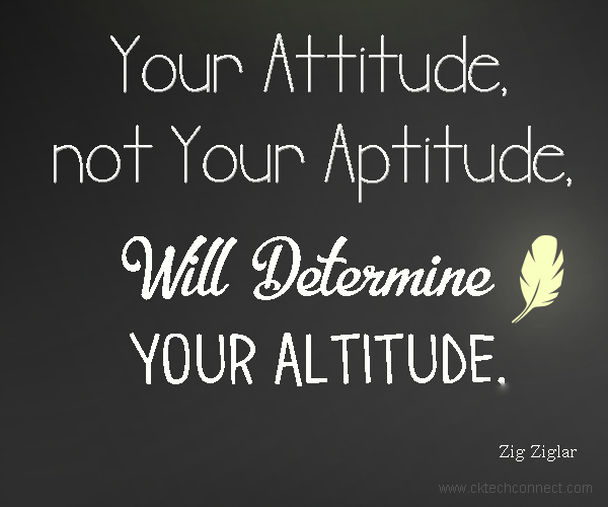Zig Ziglar Quote - Your attitude, not your aptitude will determine your altitude